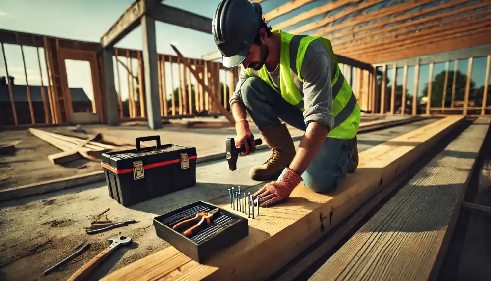 construction worker hammering nail