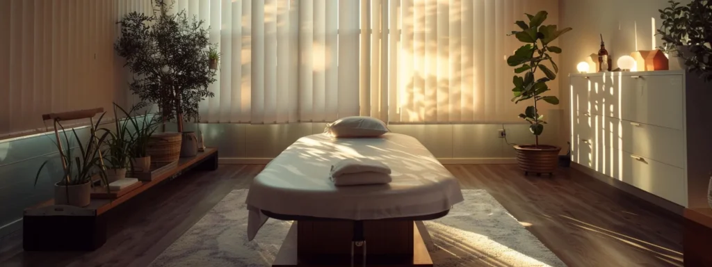 a serene and inviting therapy room bathed in soft natural light, featuring a neatly arranged therapy table alongside calming decorative elements that promote relaxation and healing.